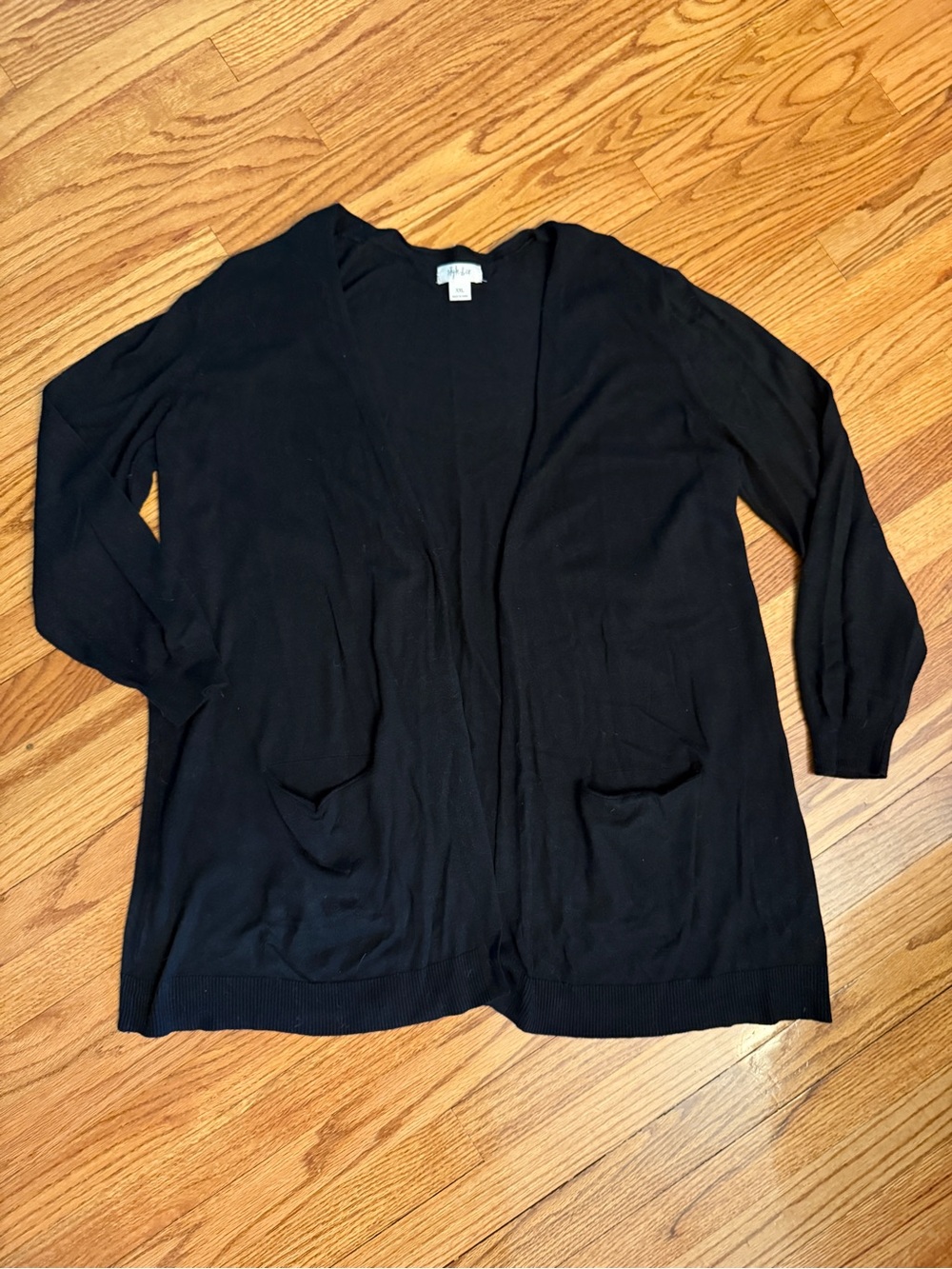 Black open front long cardigan